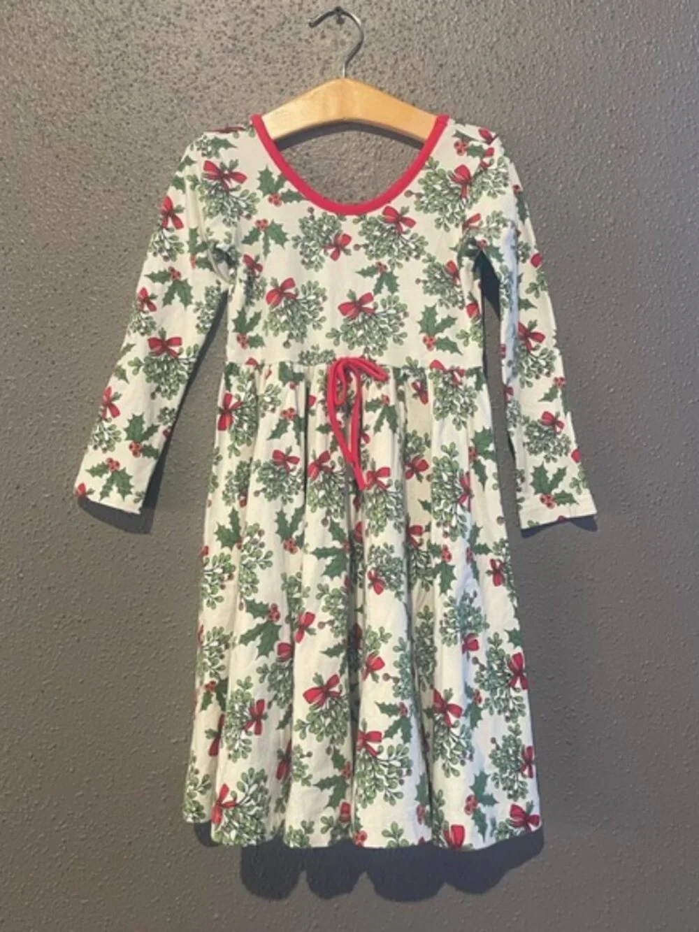 Eleanor Rose Mistletoe and Holly Knit Joy Holiday Dress Size 5-6 100% Cotton